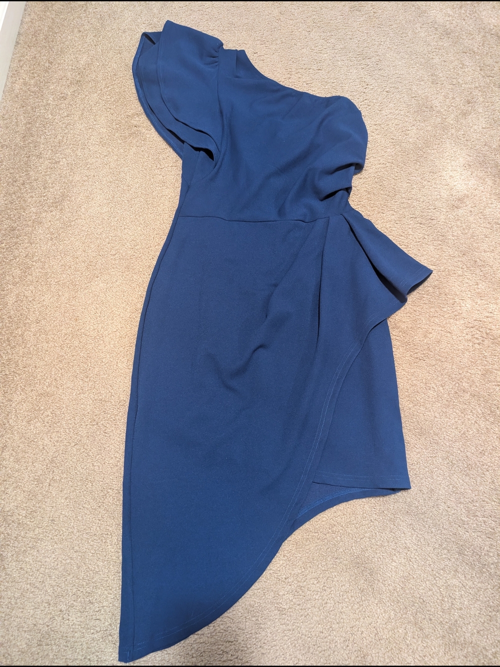 One-Shoulder Royal Blue Asymmetric Dress with Ruffle Detail